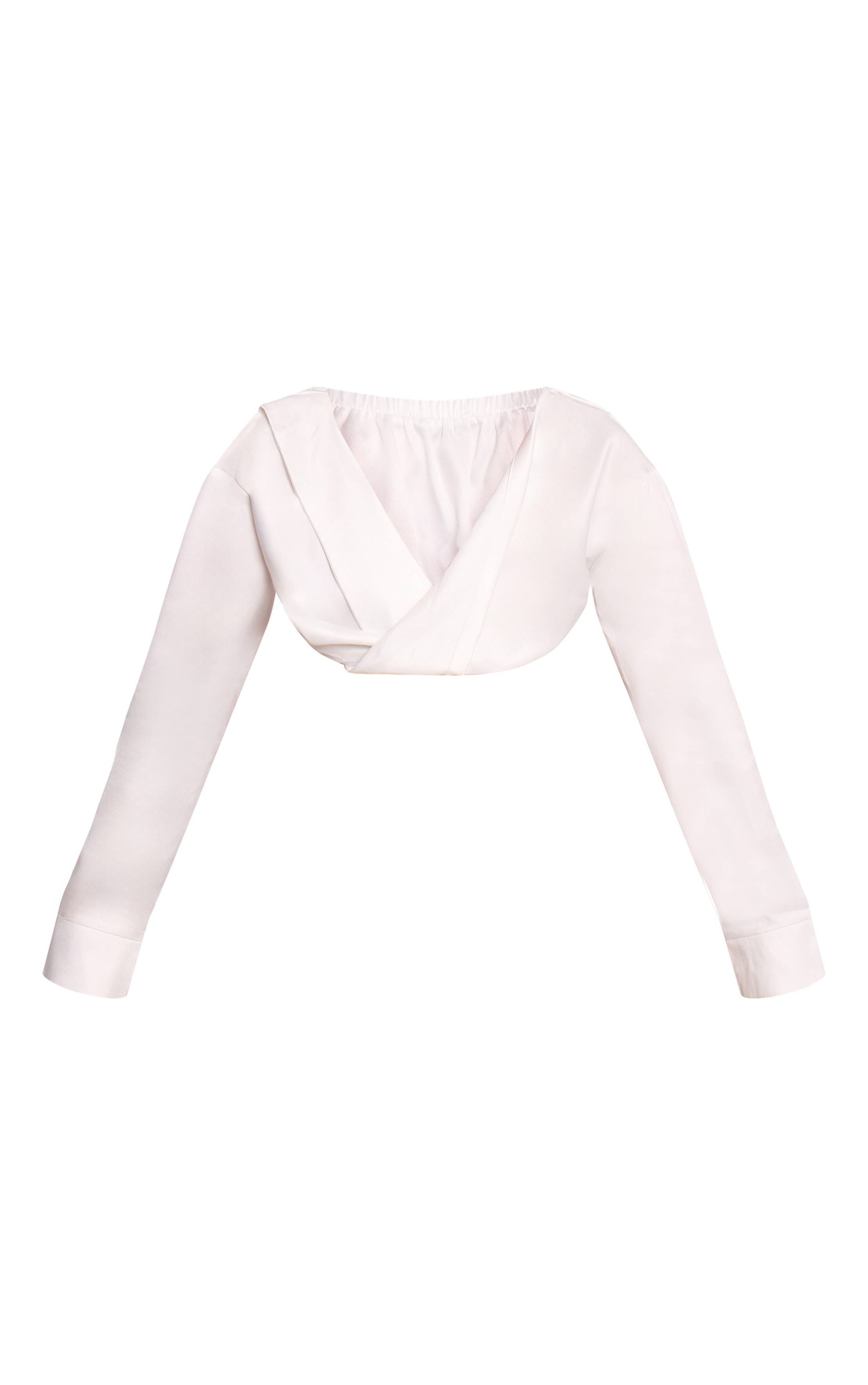 Blanc Blouse Courte En Satin À Épaules Dénudées Avec Détail Torsadé Devant