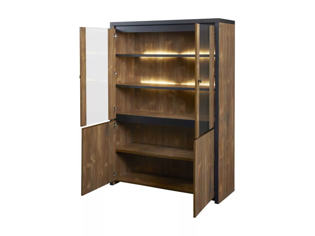 Argentier 4 portes Bois Huilé à LED - DURANGO