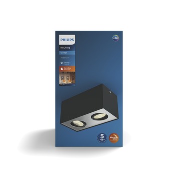 Philips duospot Box zwart - Incl 2X LED 4,5W WarmGlow dimbaar