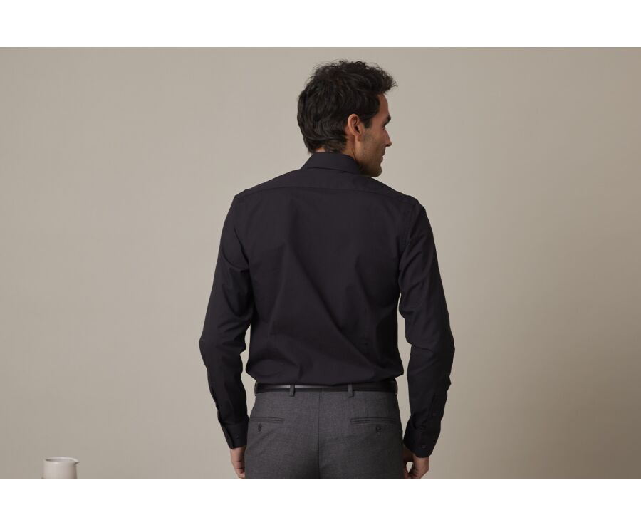 Chemise Noir coton popeline - Col italien - LUDOVICO CLASSIC