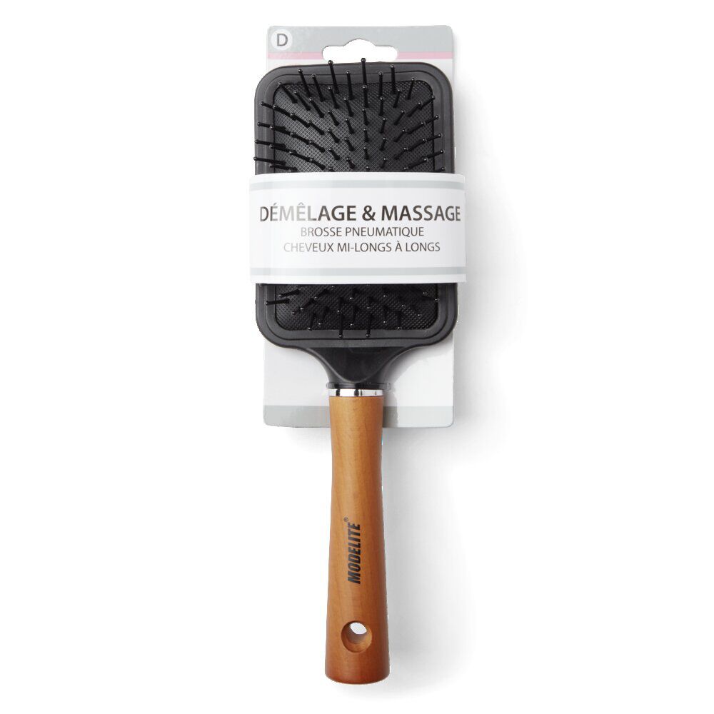 Brosse à cheveux pneumatique démêlage et massage PVC et bois