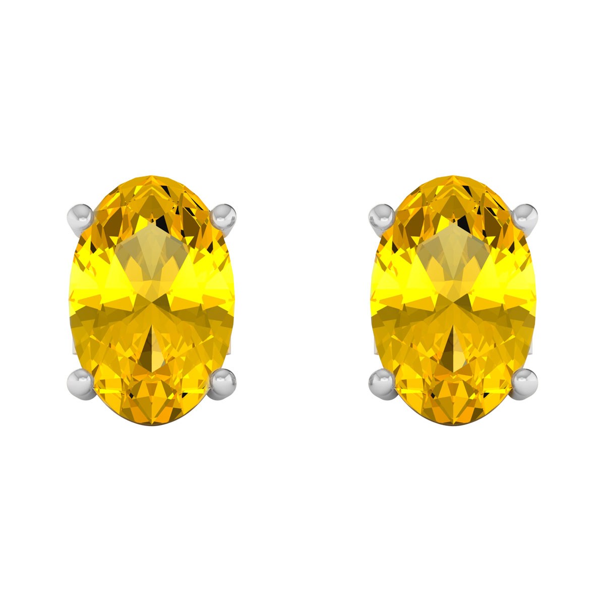 Boucles d'oreilles ADEN Or 585 Blanc et Citrine forme Ovale 1.15grs