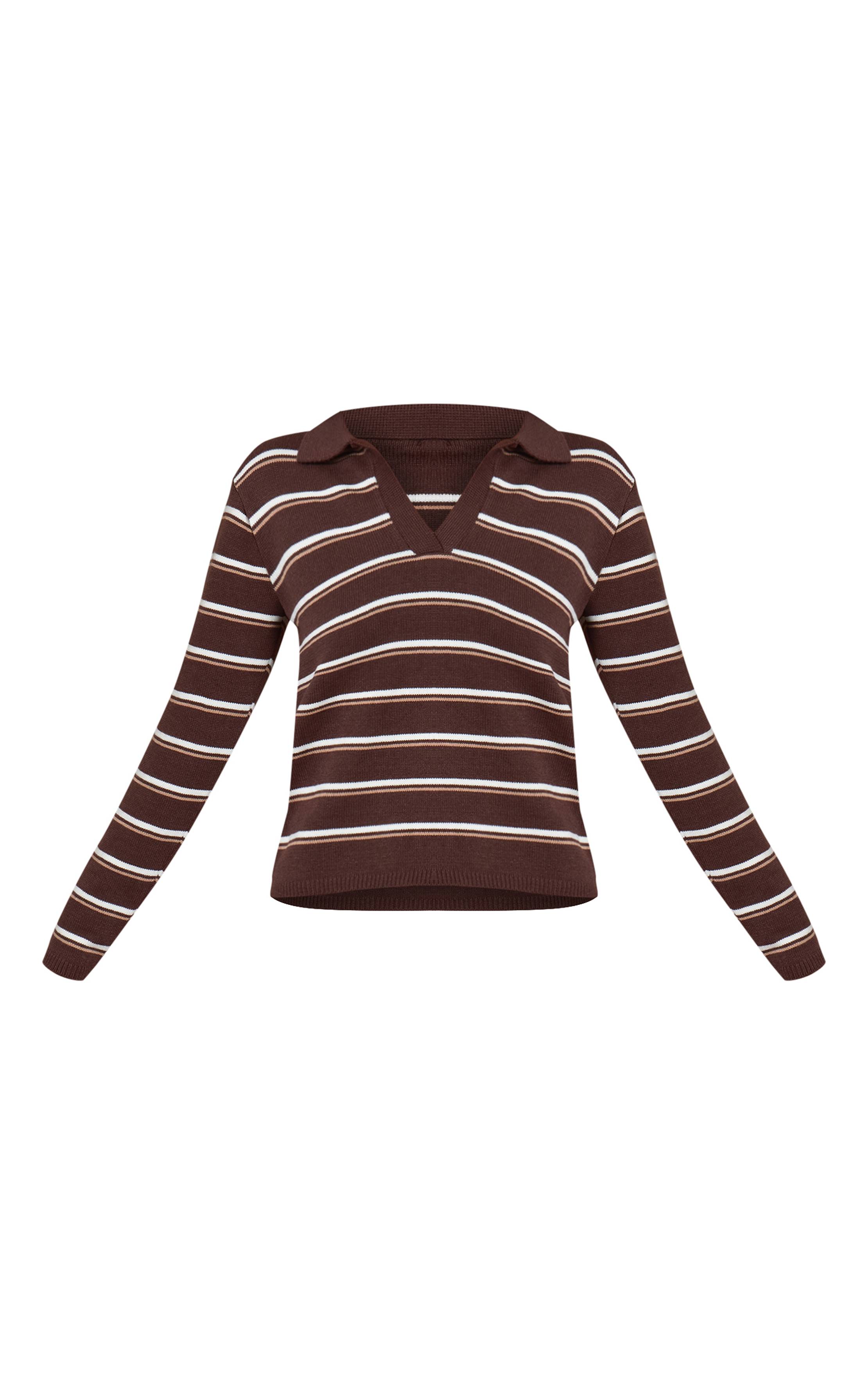 Chocolat Haut En Maille Rayé Style Rugby