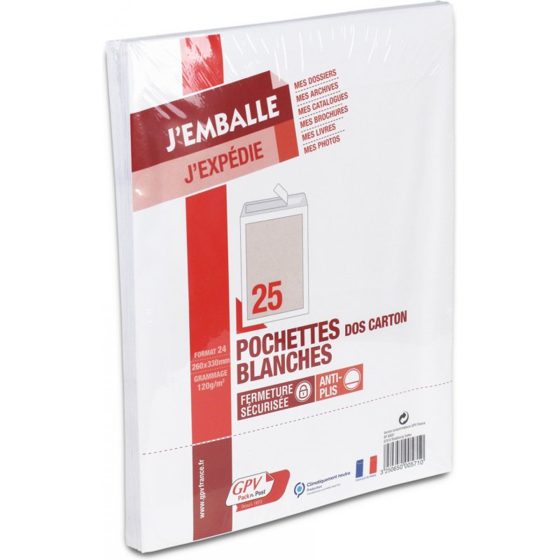 Paquet de 25 pochettes dos carton velin blanc 24 260x330 bande de protection