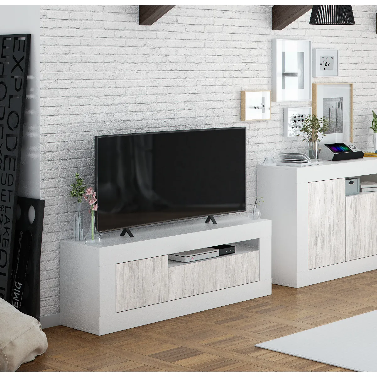 Alter Meuble TV chêne et blanc