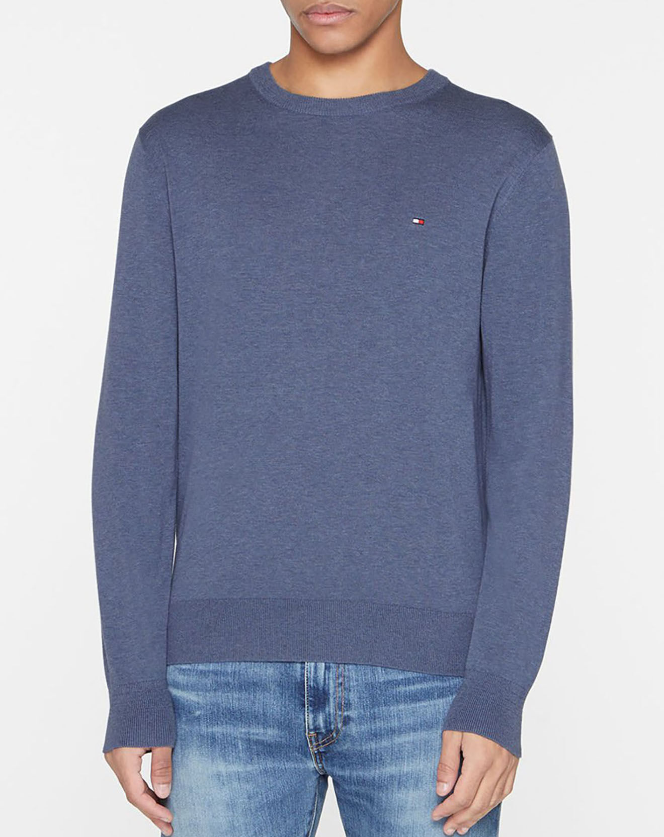 Tommy Hilfiger Pull en Coton Bio & Soie bleu vintage