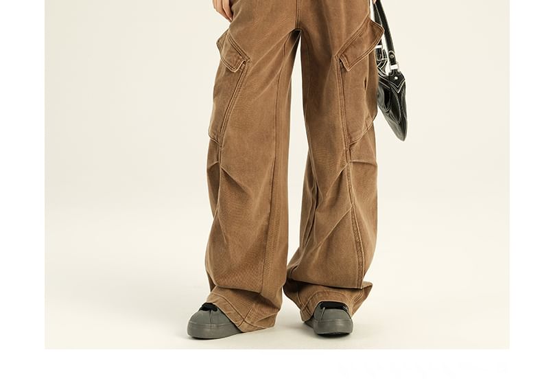 AXEN - Hoge taille gewassen baggy cargojeans