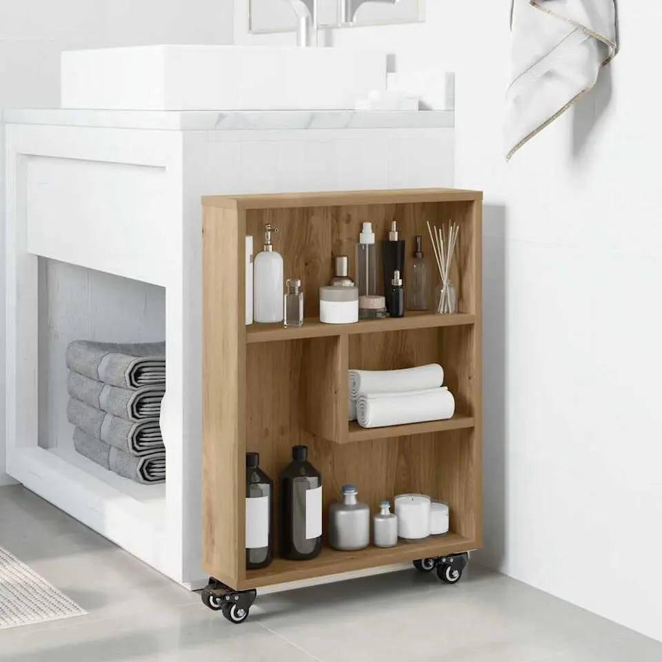 vidaXL - Opbergtrolley smal - Artisanaal eiken - Bewerkt hout - 48x13x68 cm