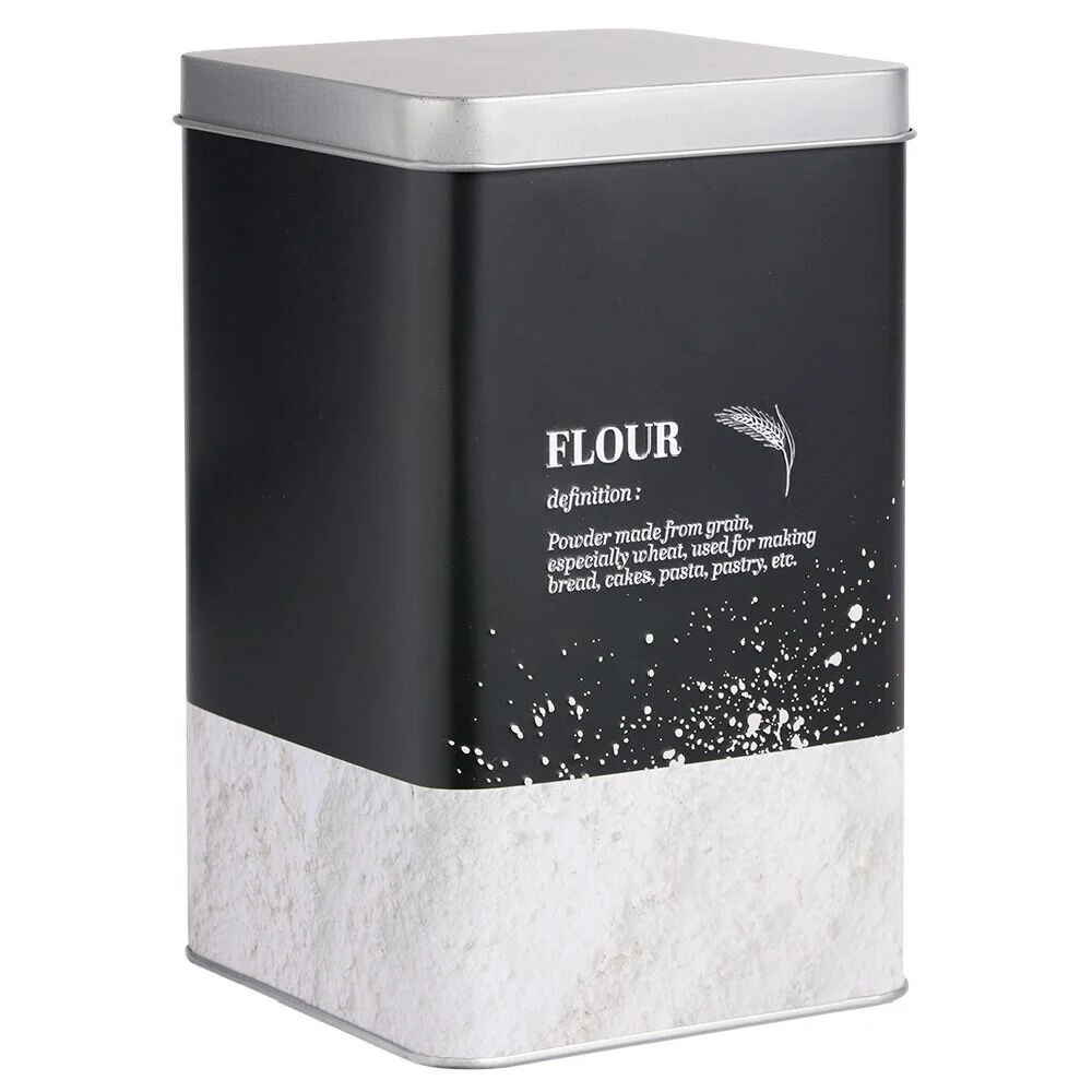Boîte à farine en métal noir design flour - 10,7x10,7xH.17,5cm