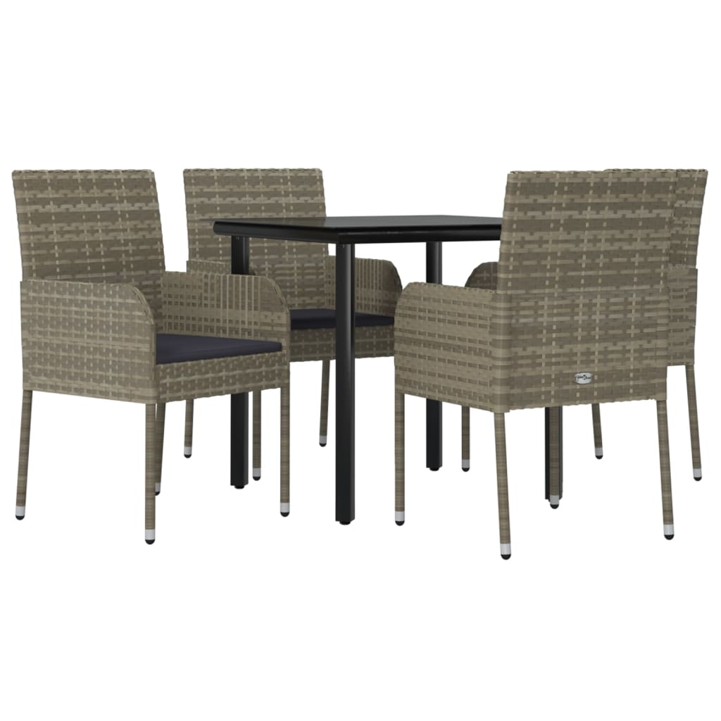 Mobilier à dîner salon de jardin et coussins 5 pièces noir et gris
