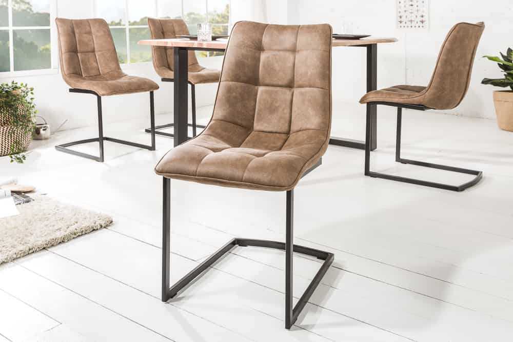 Design Freischwinger Stuhl MIAMI taupe antik Microfaser Metallgestell matt schwarz