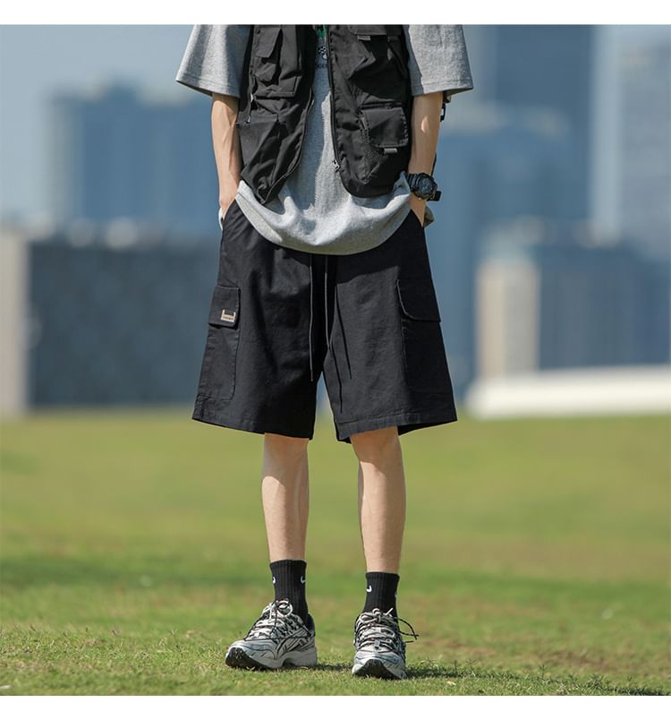 Posive - Effen cargoshorts met trekkoord in de taille