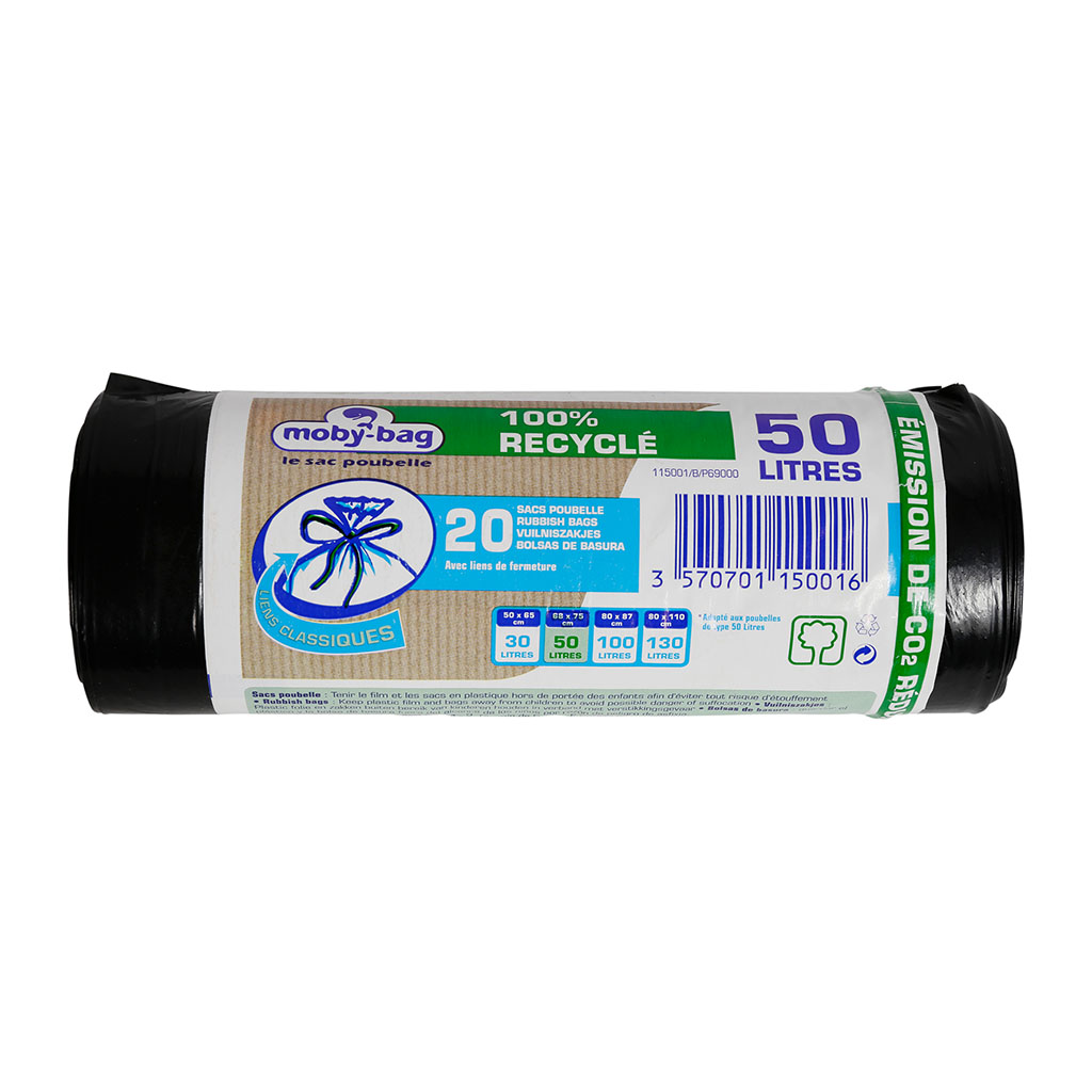 Lot de 20 sacs poubelle noir 50L