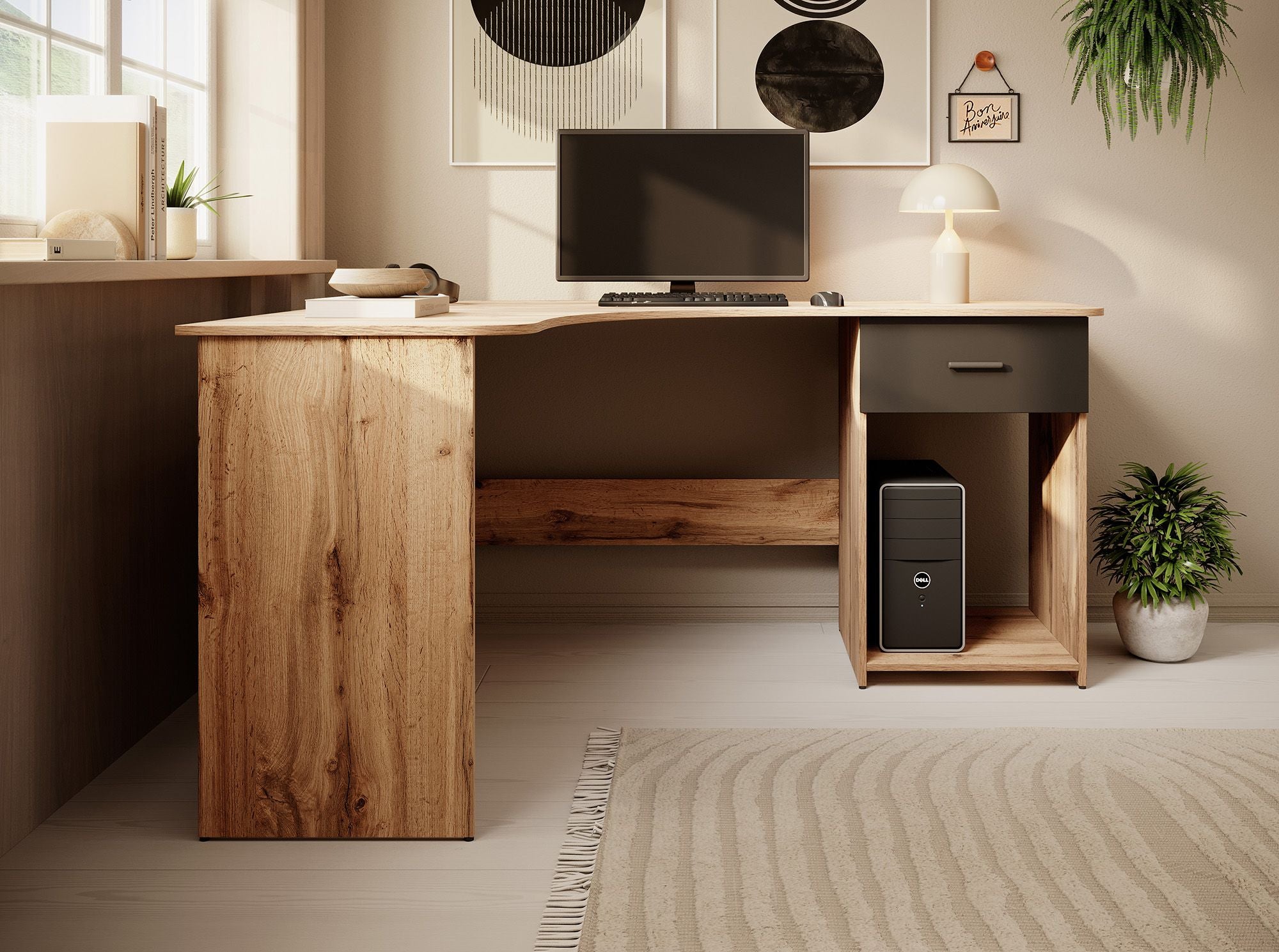 Ciudad - Bureau - Eiken/zwart - 155x125 cm