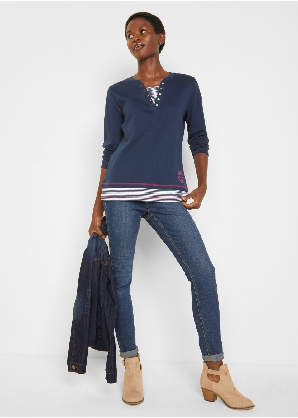T-shirt coton manches longues style 2 en 1