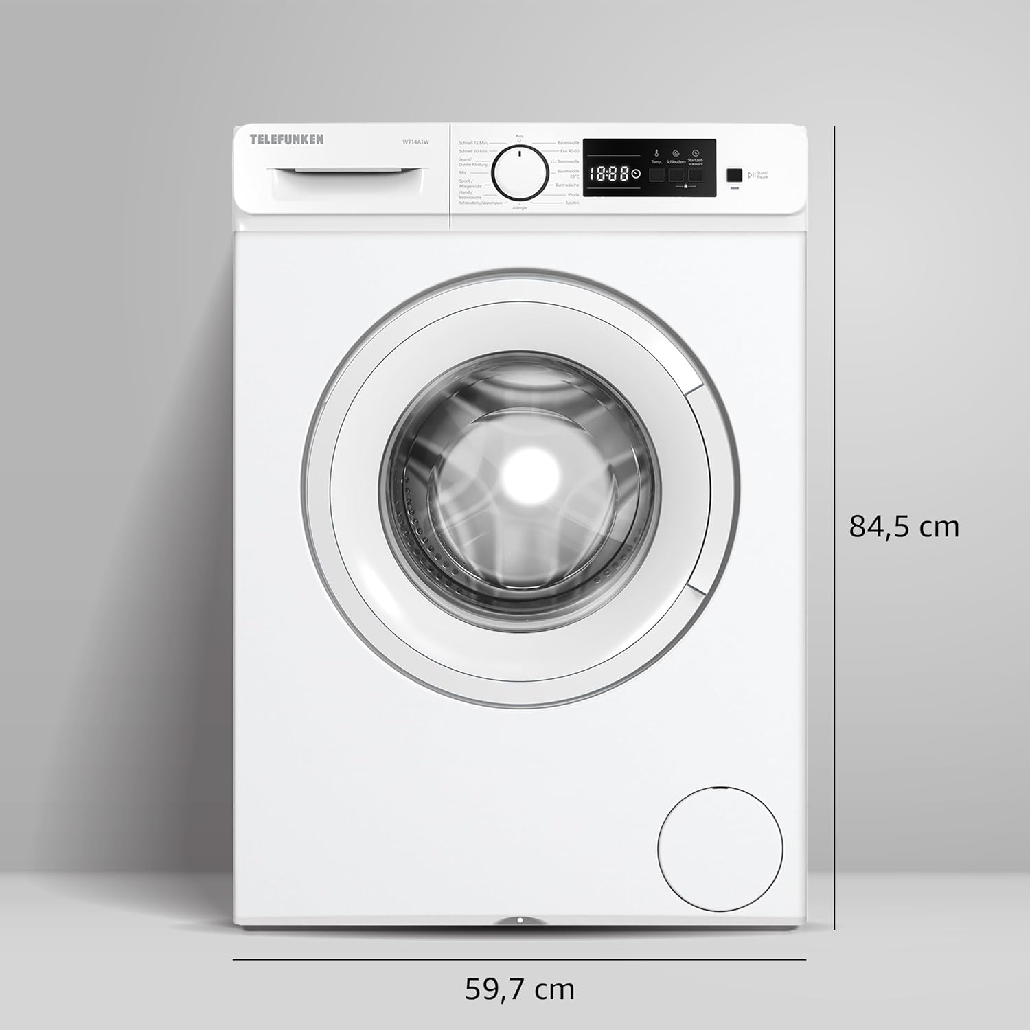 Telefunken Waschmaschine 7kg | Frontlader 1400 U/Min. | Inverter Motor - Leise & Effizient | Schontrommel aus Edelstahl | Startzeitvorwahl | Washing Machine | 15 Programme | EEK A | W714A1W weiß