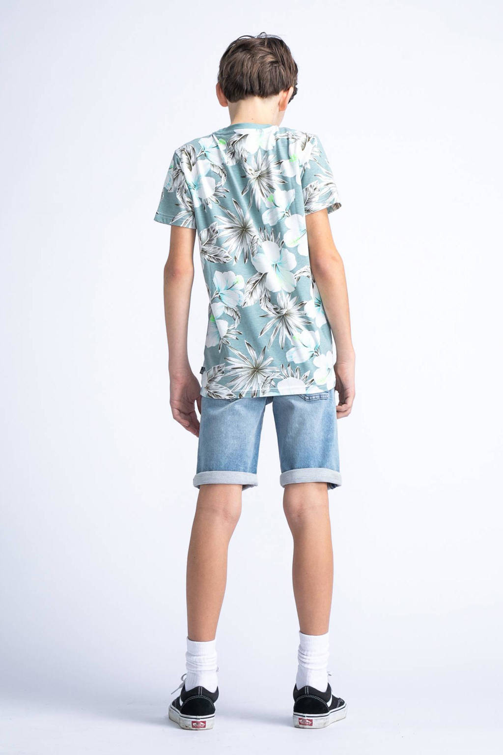 Petrol Industries T-shirt met all over print blauwgrijs/wit