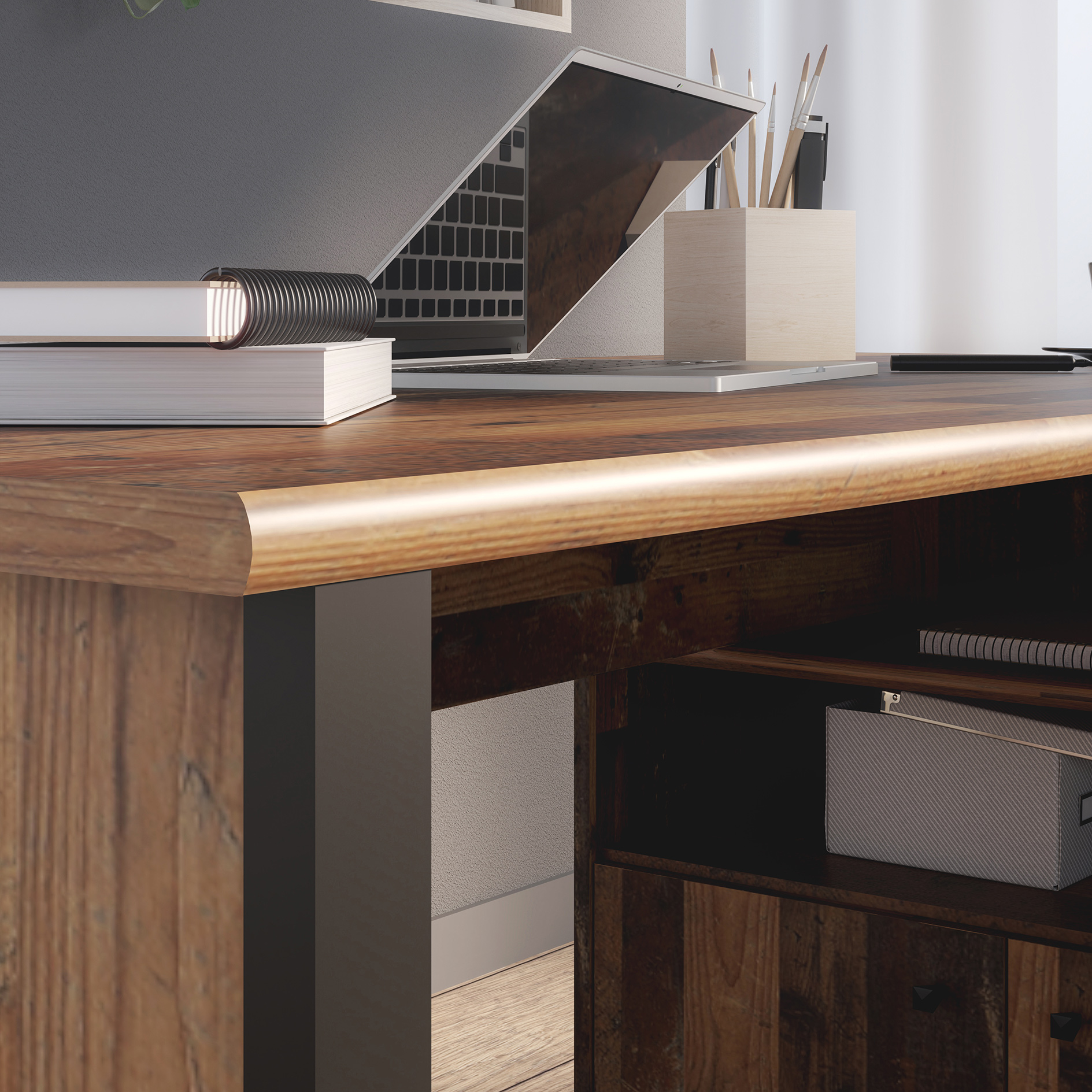 Schreibtisch - Old Wood Vintage - schwarz - 121x151 cm