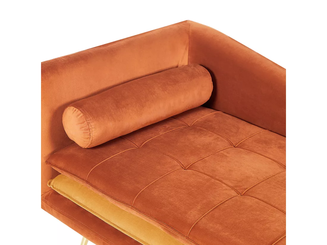 Chaise longue côté droite en velours orange et pieds dorés GONESSE