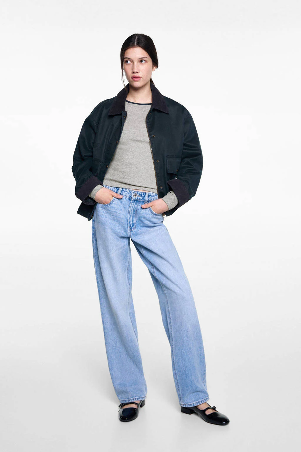 MANGO TEEN top met open rug grijs melange
