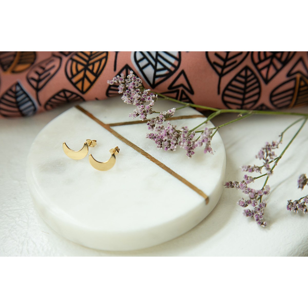 boucles d'oreilles puces lunes doré à l'or fin - SÉLÉNÉ
