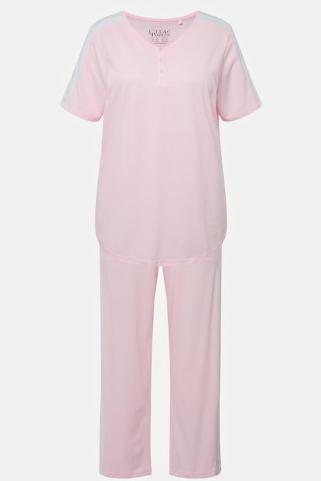 Pyjama, Schmuckstreifen, Rundhals, Halbarm