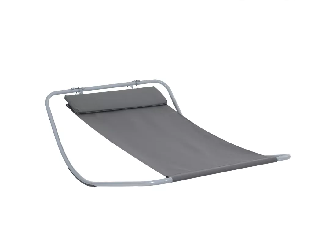 Bain de soleil transat de jardin bascule hamac 212L x 130l x 60H cm gris
