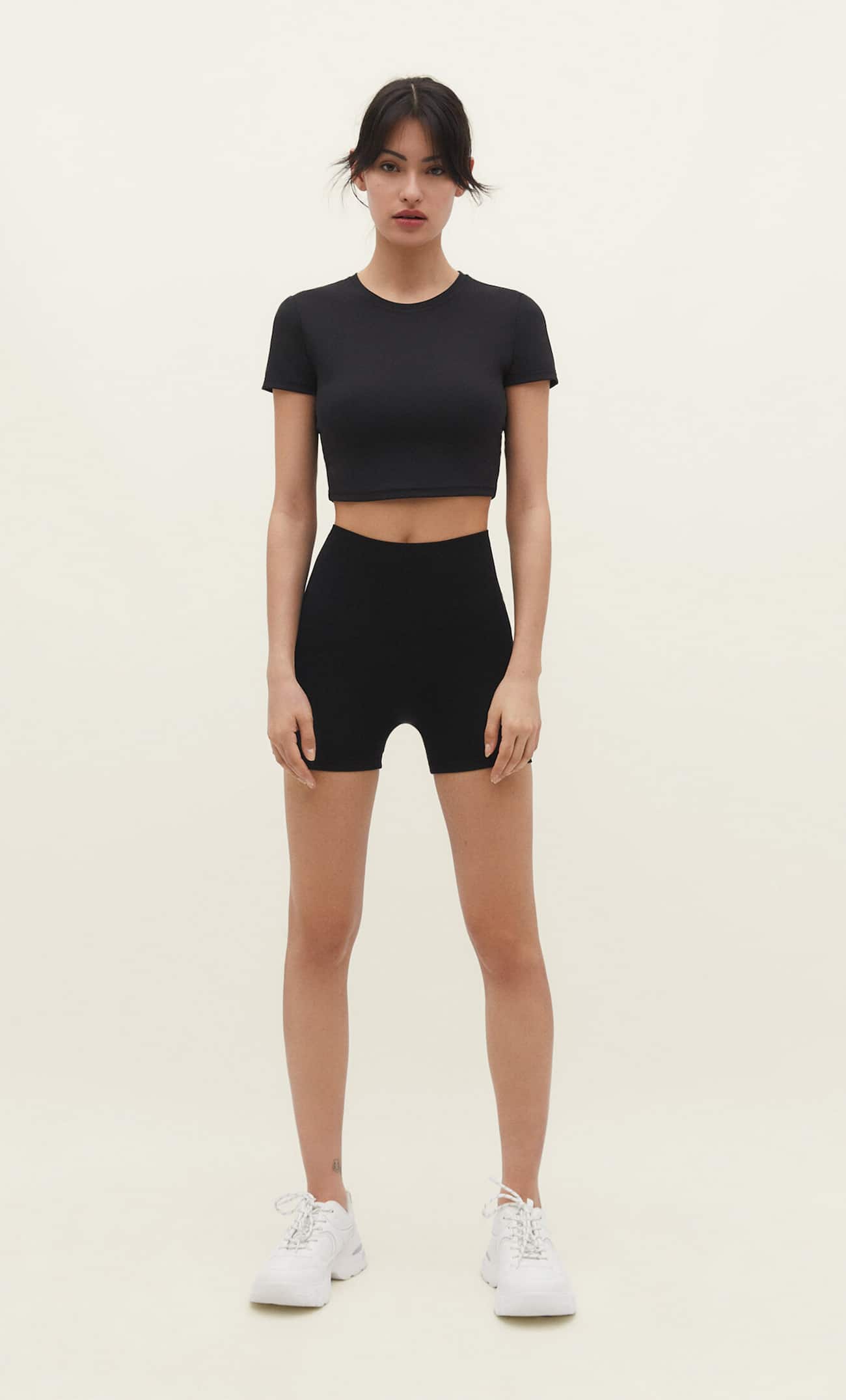 Shorts esportivos sem costura com padrão espinha de peixe