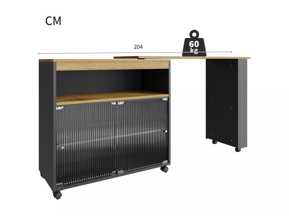Buffet、Meuble de bar pivotant et escamotable avec LED - compartiments et étagère à épices - Noir