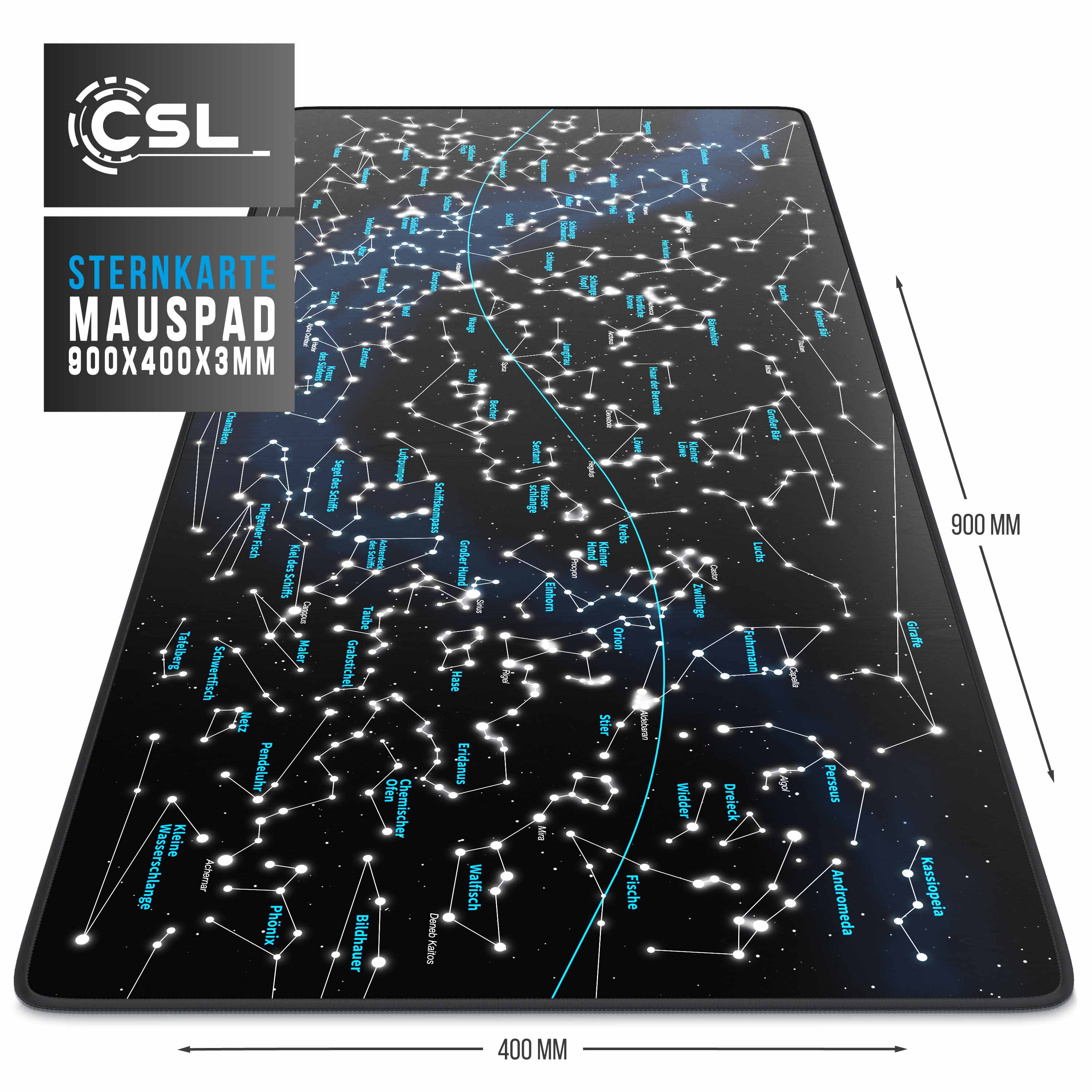 CSL Gaming Mauspad, XXL Schreibtischunterlage 900 x 400mm, Präzision & Geschwindigkeit, Celestial Map
