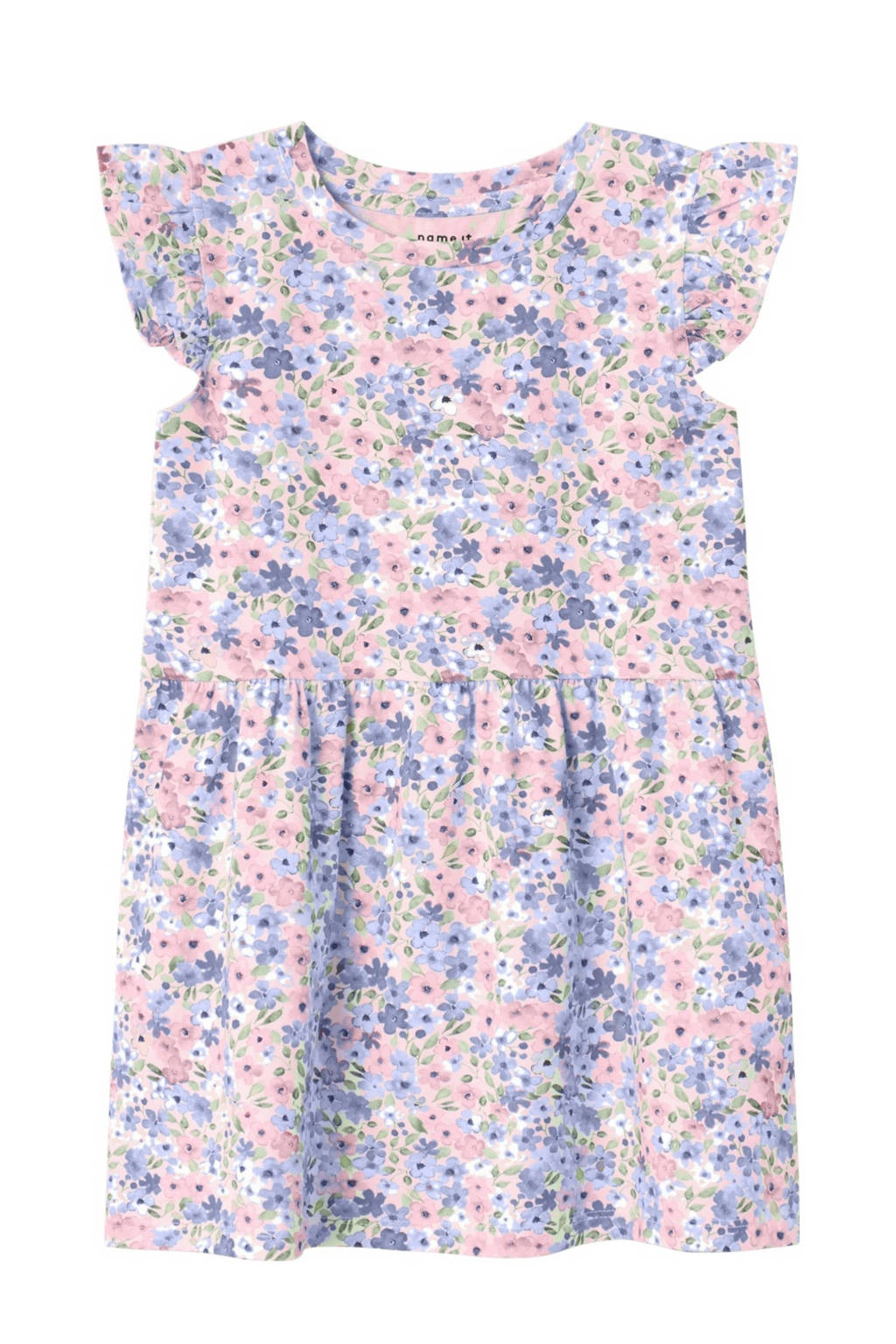 NAME IT gebloemde A-lijn jurk NMFHISSE roze/multicolor