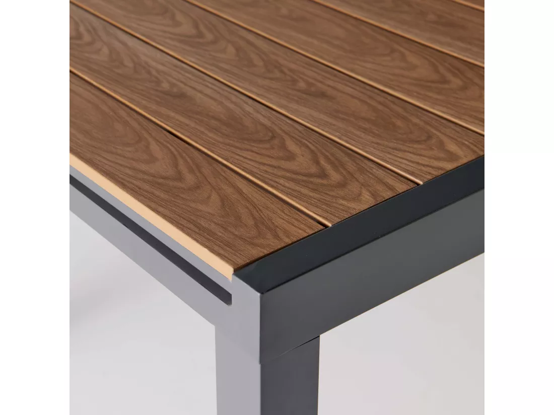 Table extensible en aluminium et bois synthétique marron