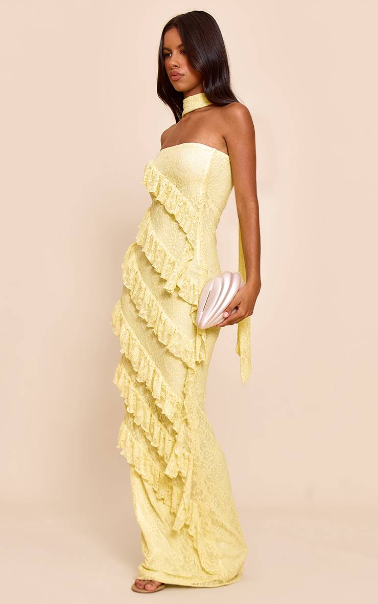 Citron Robe Maxi En Dentelle À Volants Avec Détail Foulard Petite