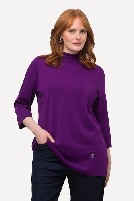 Shirt, A-Linie, Stehkragen, 3/4-Arm, Pima Cotton