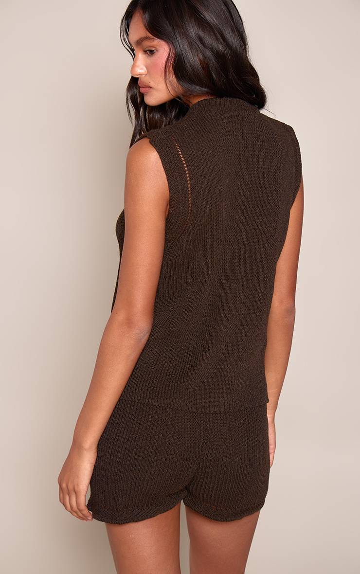 Chocolat Gilet Sans Manches Au Crochet Avec Bouton Doré