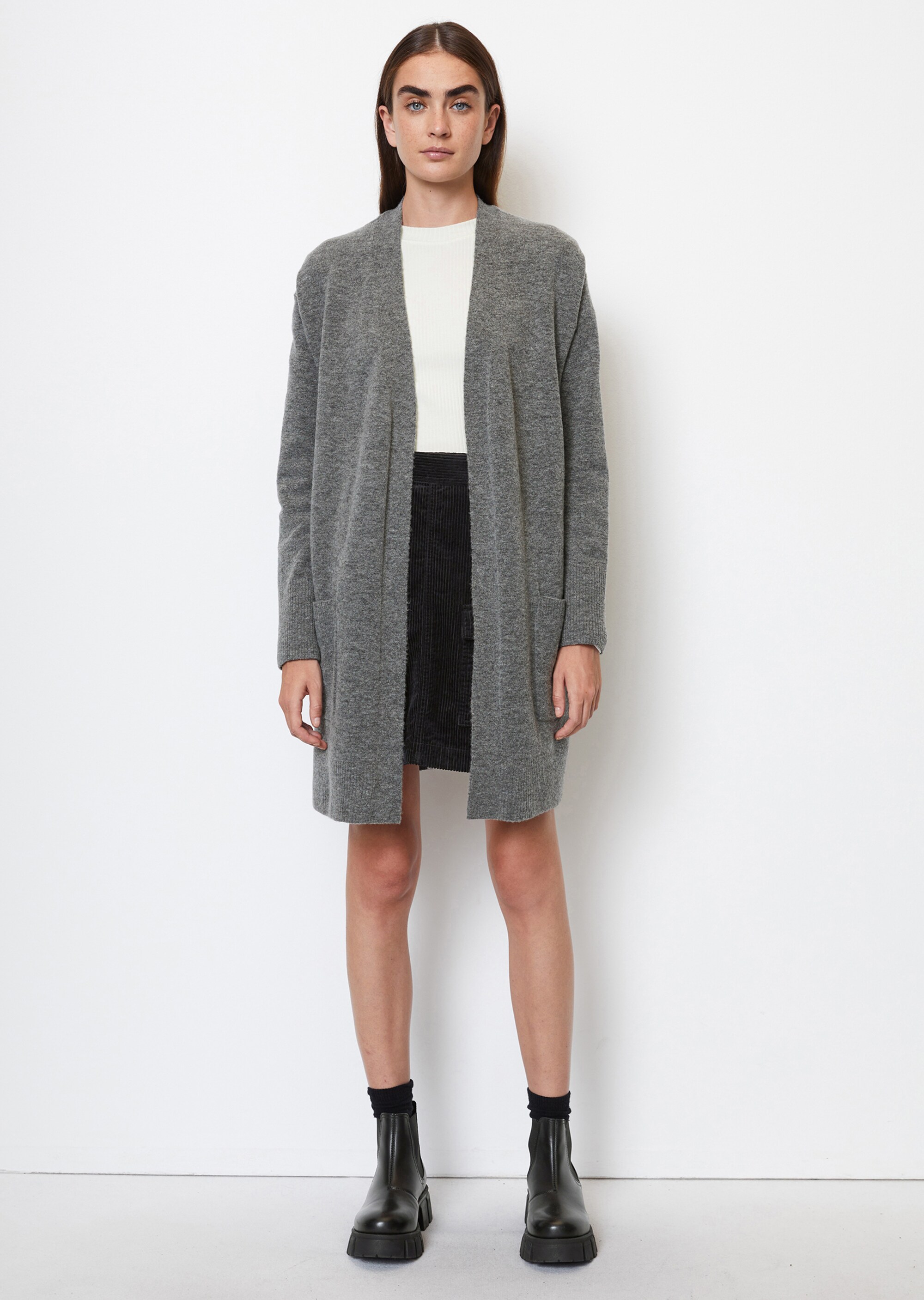 Long-Cardigan open front aus softem Schurwolle-Mix