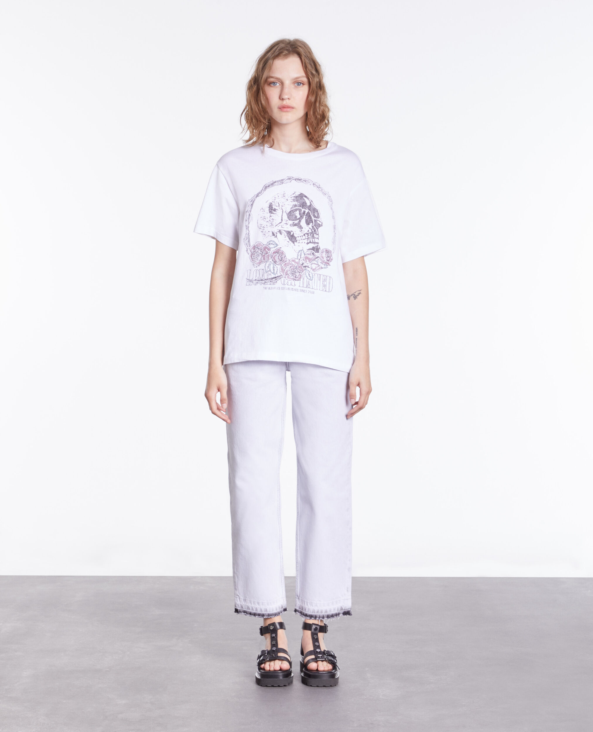 T-shirt blanc avec sérigraphie Vintage skull