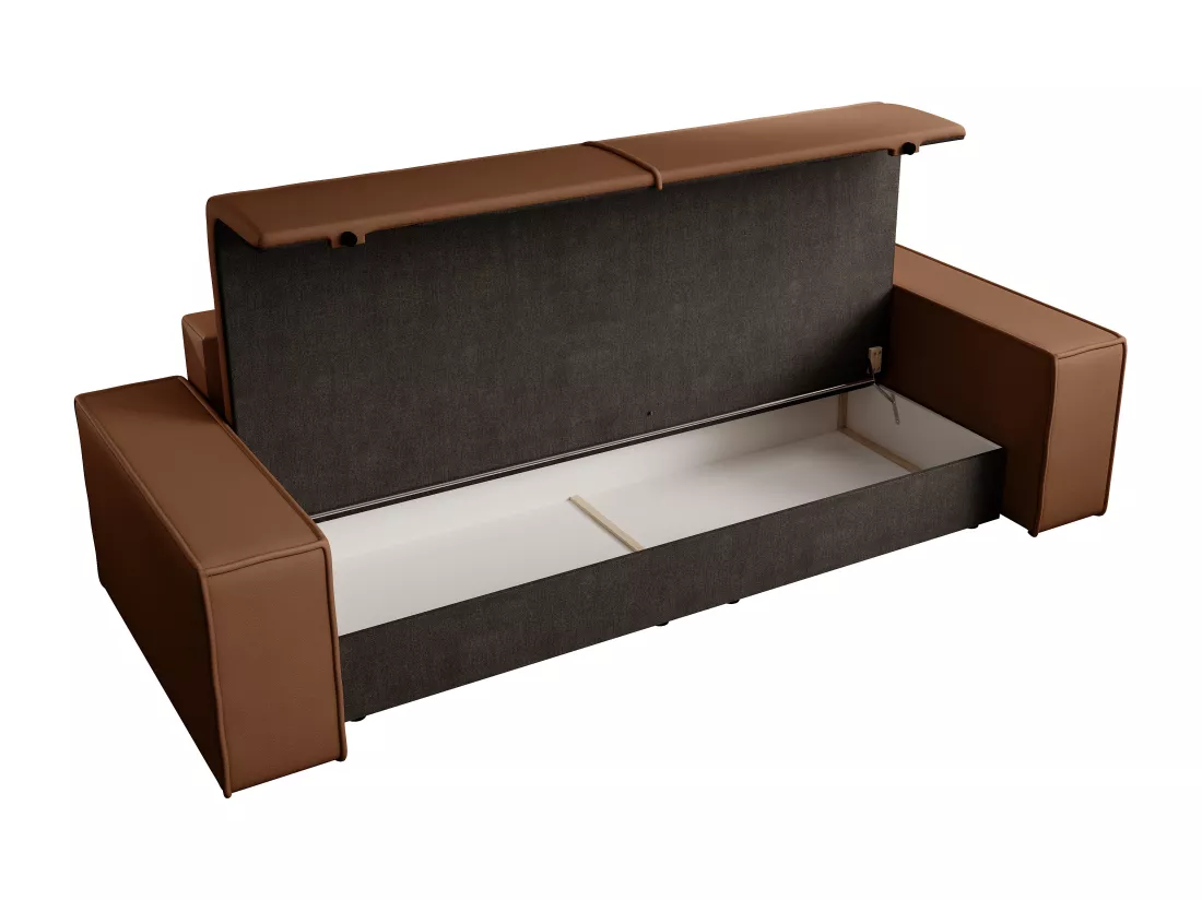Canapé 4 places convertible en tissu effet cuir marron AMELIA