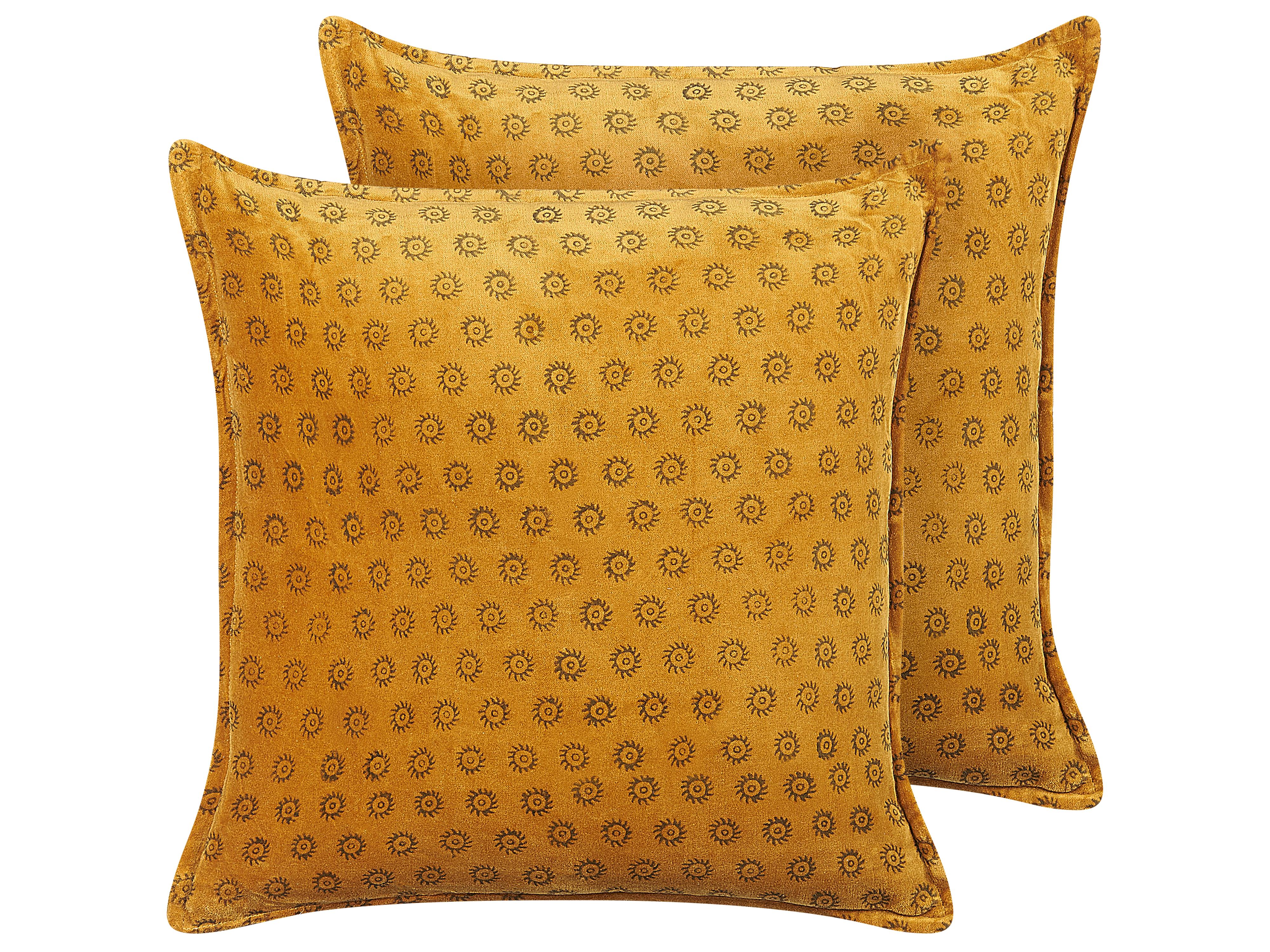 Set van 2 sierkussens RAPIS Fluweel 45 x 45 cm Geel geometrisch patroon