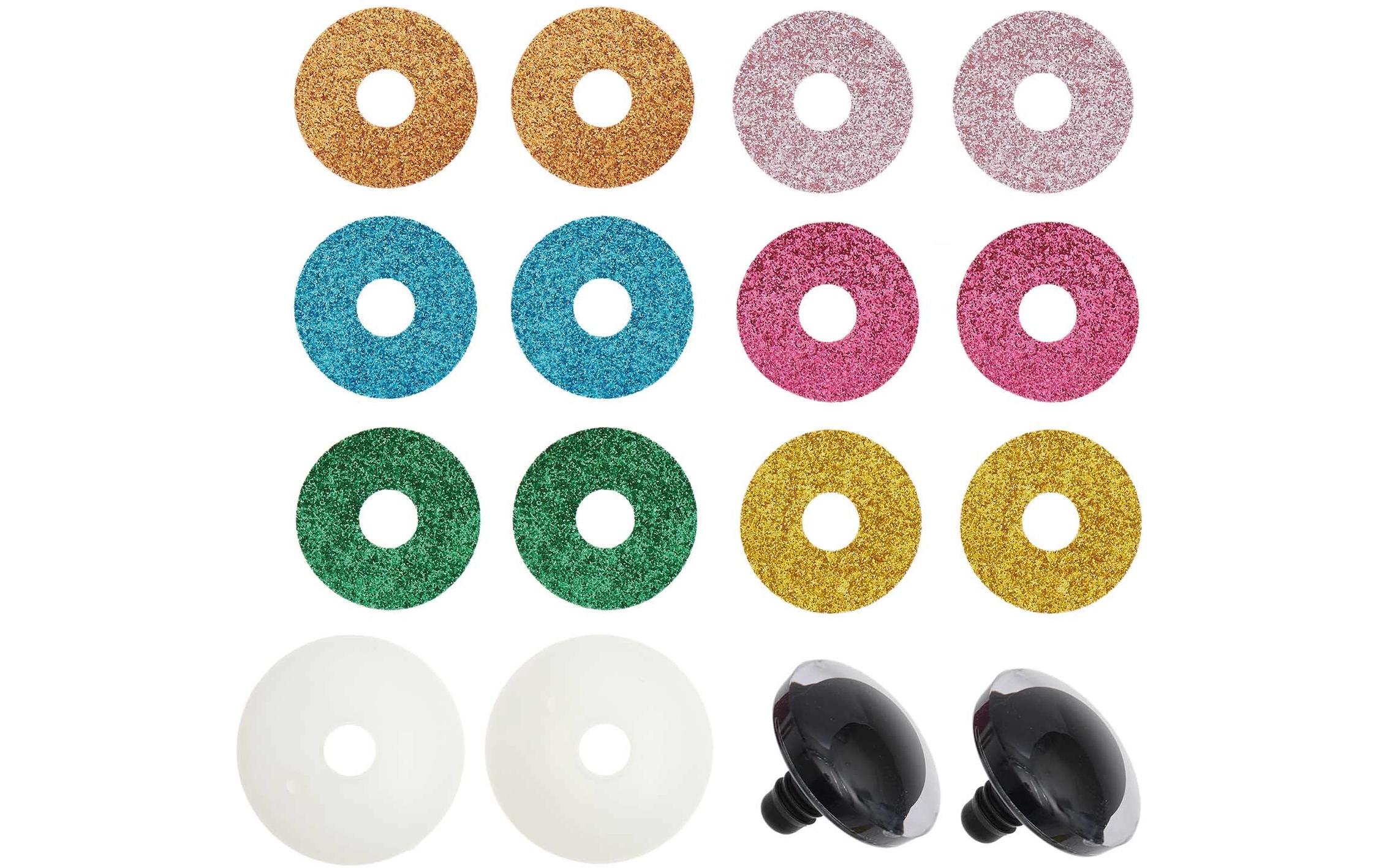 Sicherheitsaugen mit 6 Farben zur Auswahl 30 mm 2 Stk.Set mit sechs Glitzerfarben für individuelle Gestaltung