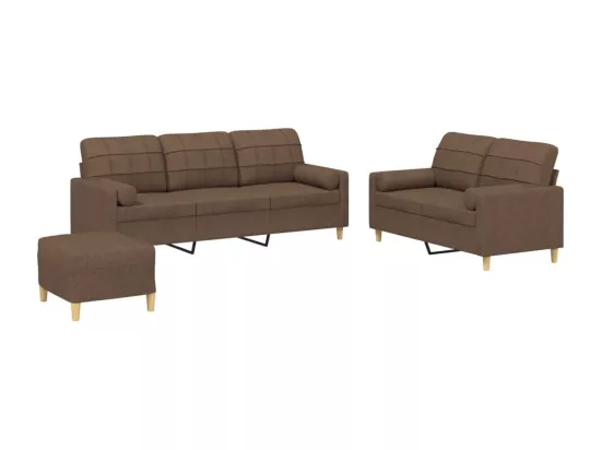 Ensemble de canapés 3 pcs avec coussins marron tissu