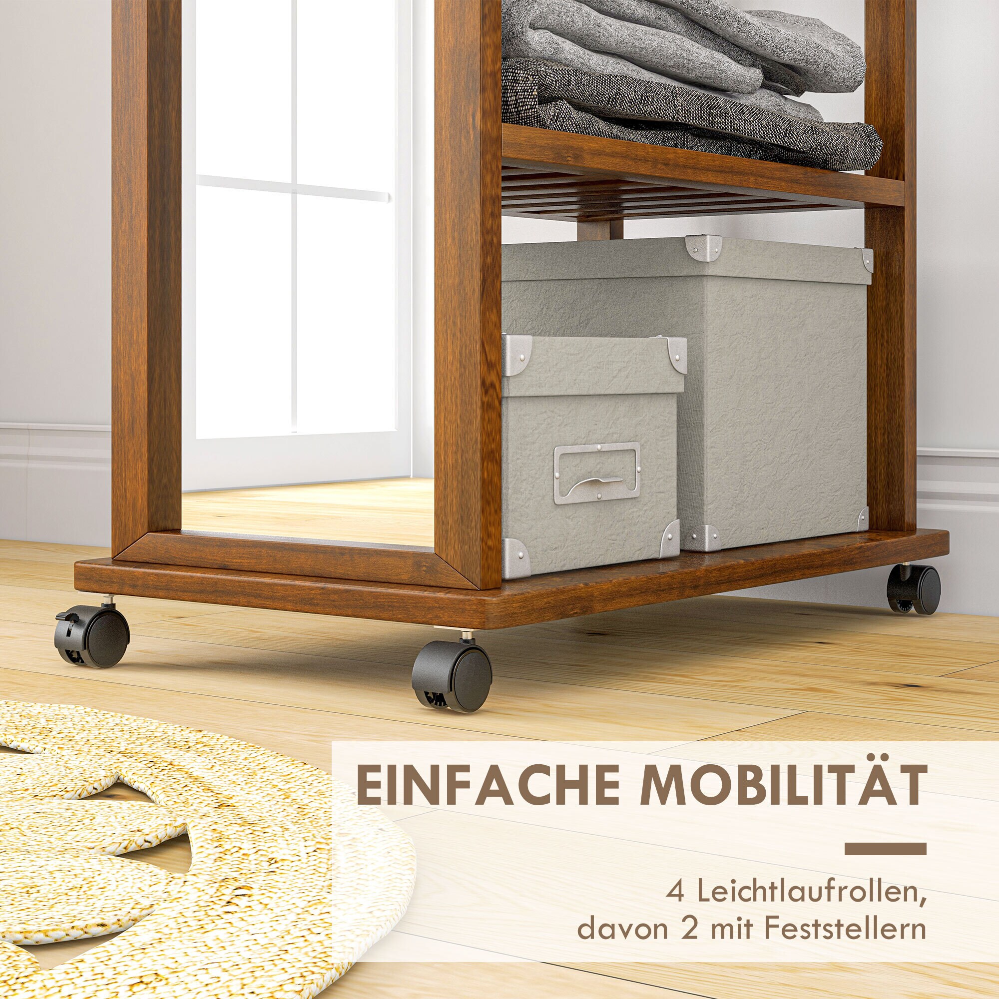 HOMCOM Standspiegel mit Regal und Rollen natur 35,8L x 59,8B x 170H cm