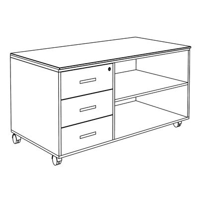 Console mobile KHEOPS - L120XP60XH66 cm - 3 tiroirs - structure carbone - finition imitation chêne clair