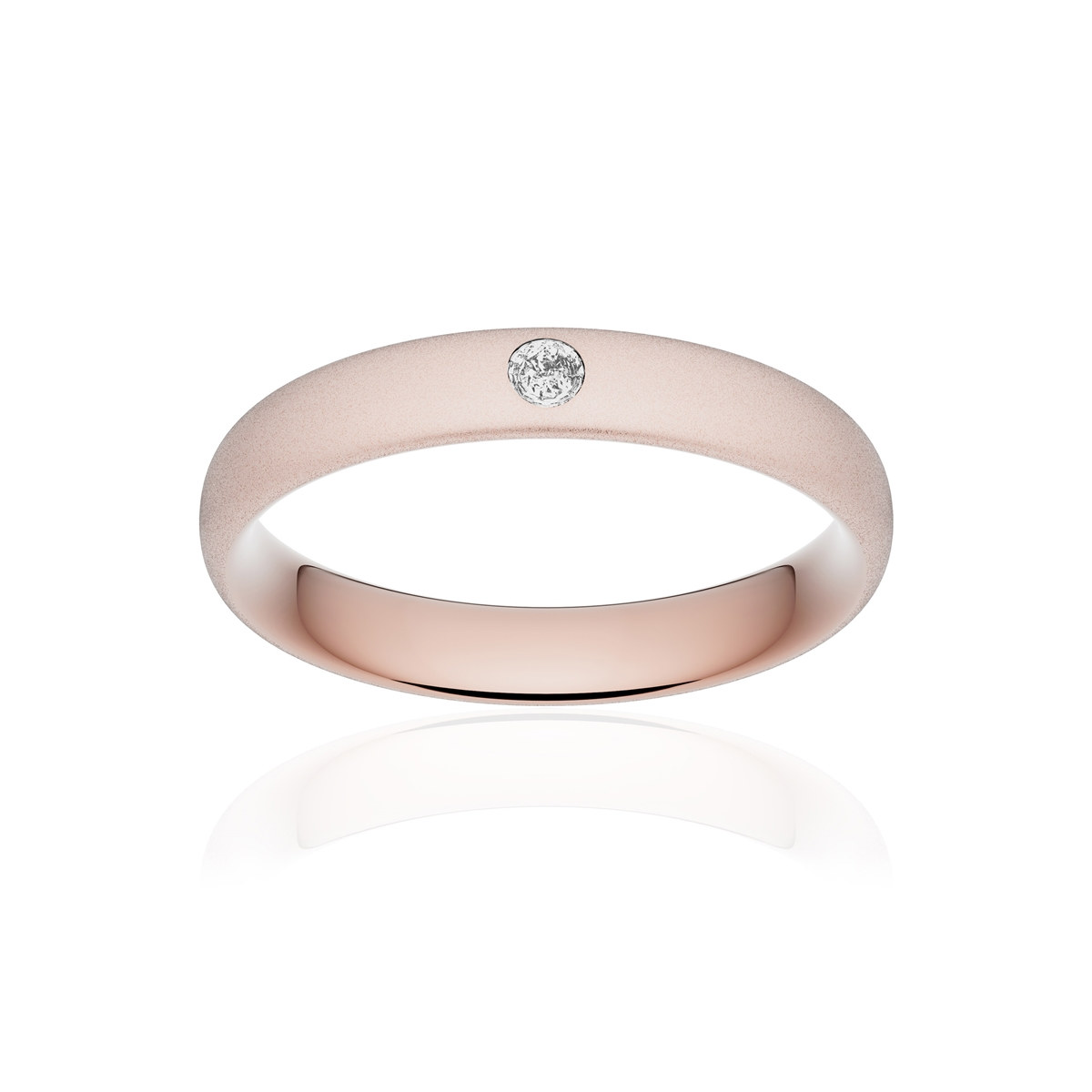 Alliance or 750 rose sablé ruban confort 4mm diamant brillant