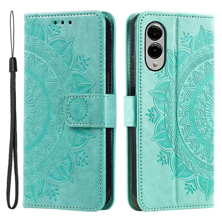 Samsung Galaxy S25 Edge Leder Tasche Wallet - Mandala Flowers Imprint - Türkis