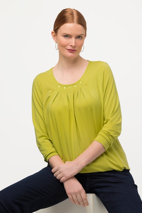 Shirt, Zierfalten, Dekore, Rundhals, 3/4-Arm, Lyocell
