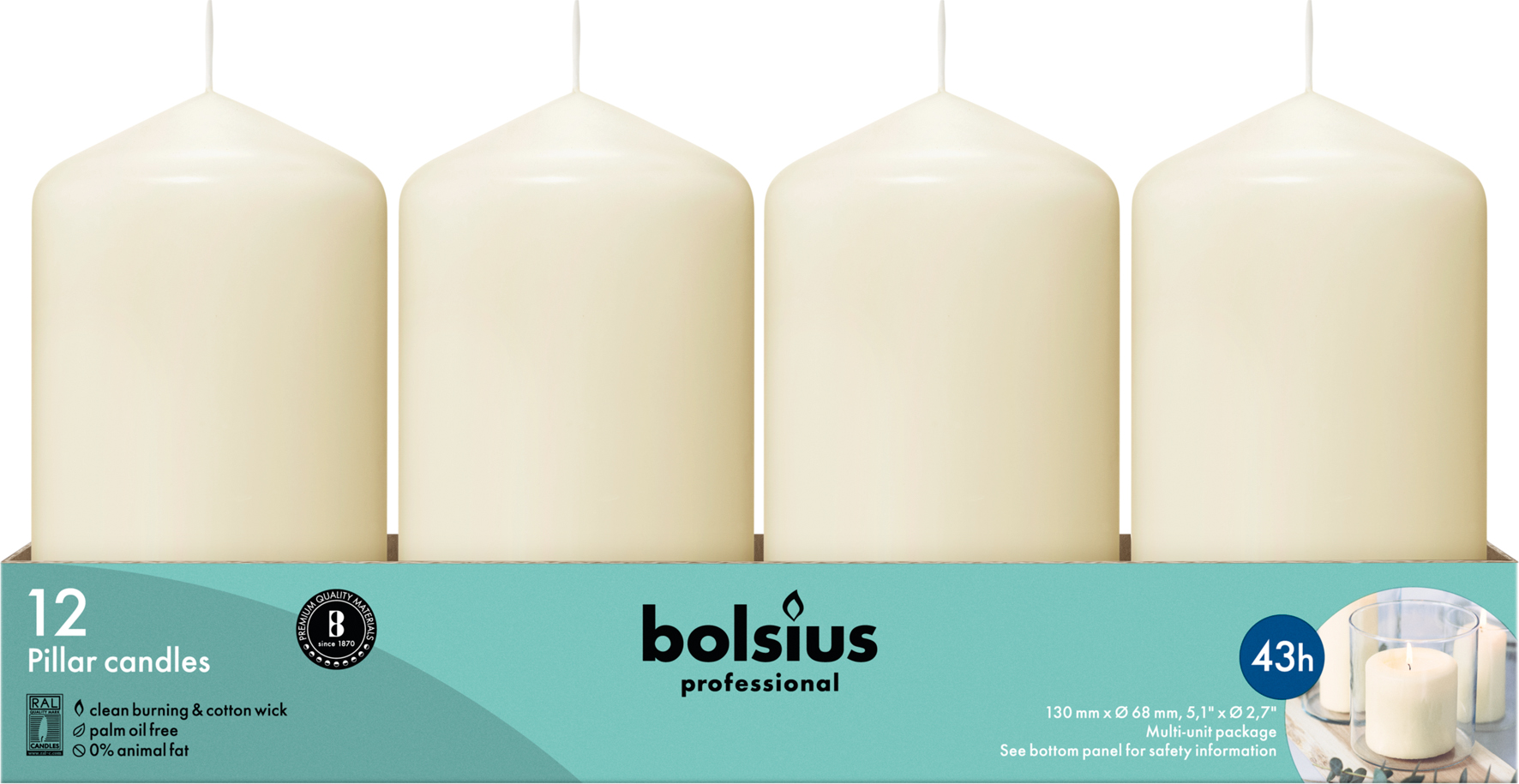 Bolsius Horeca Stompkaarsen 13/7 Ivoor (12 stuks)