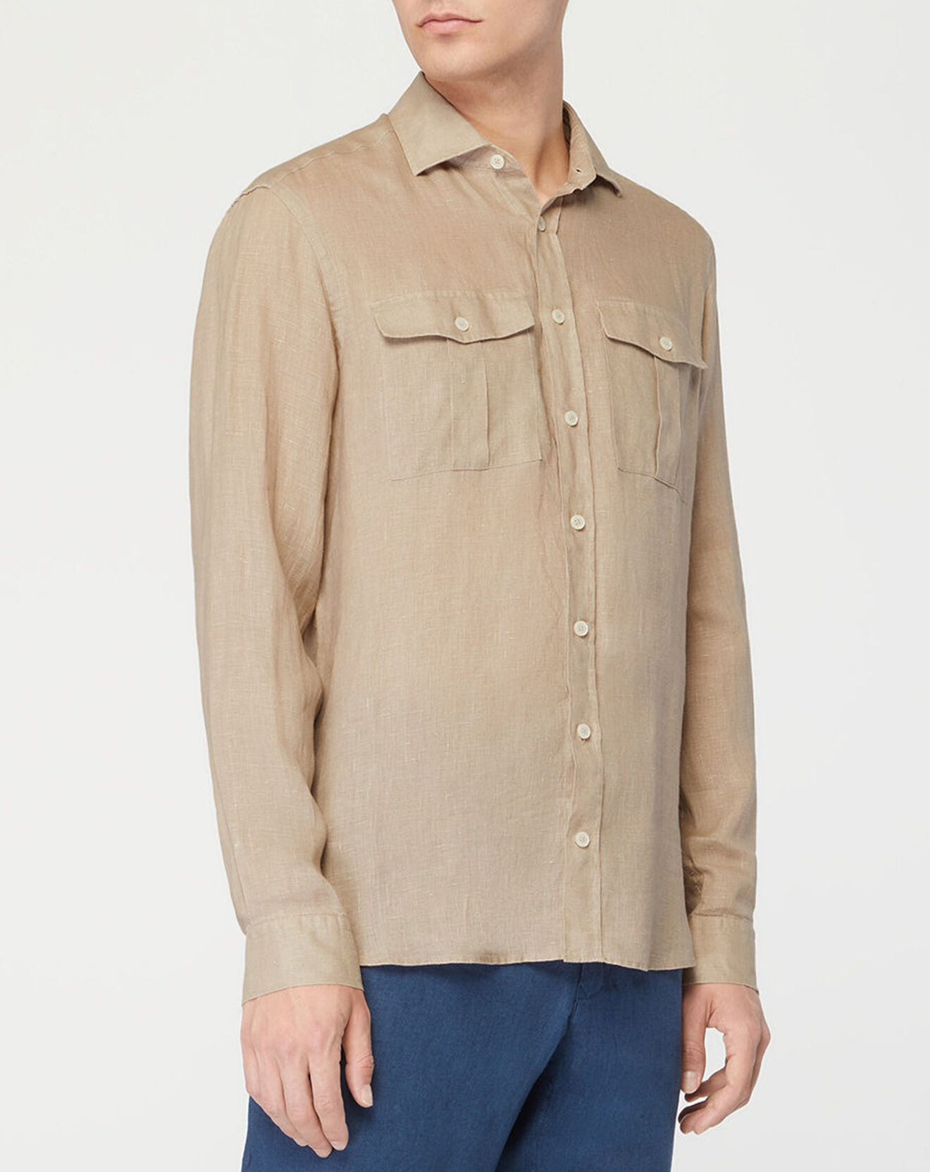 Hackett London Chemise 100% Lin Slim Fit beige foncé