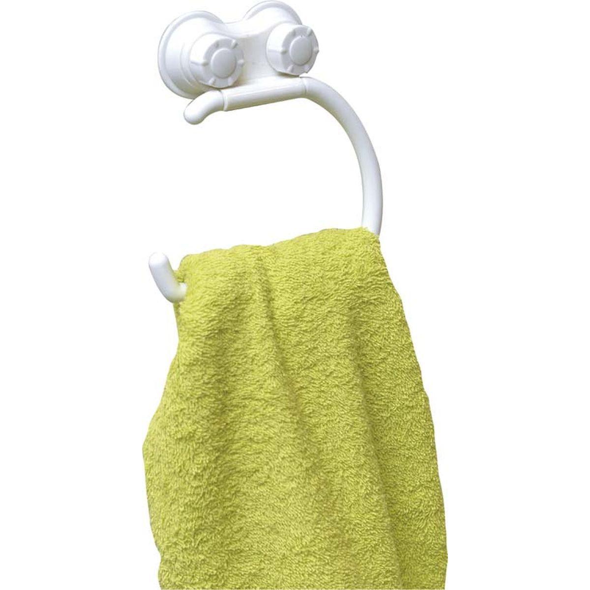 PORTE SERVIETTE PP FORME ARRONDIE SUR VENTOUSES  BLANC