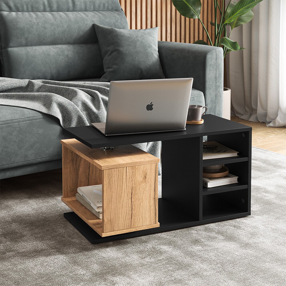 Vicco Couchtisch Rafi, 88x40x35cm, Schwarz, Wohnzimmertisch mit drehbahrem Fach